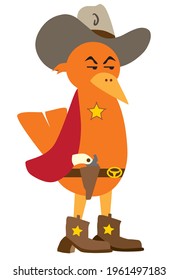 A cartoon bird sheriff is checking out some suspicious activity