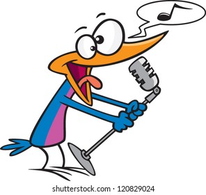 cartoon bird singing into a microphone