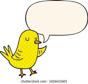 cartoon bird with speech bubble in comic book style