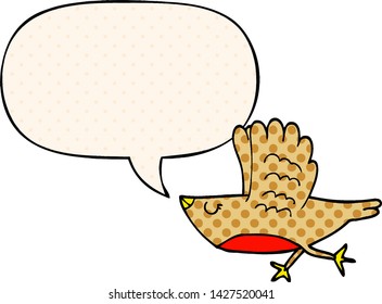 cartoon bird with speech bubble in comic book style