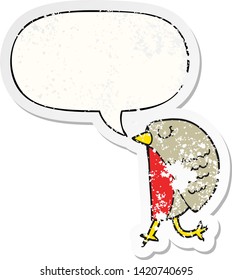 cartoon bird with speech bubble distressed distressed old sticker