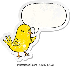 pájaro caricaturista con burbuja de habla angustiado viejo pegatina