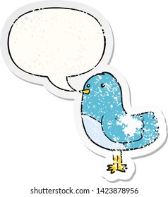 cartoon bird with speech bubble distressed distressed old sticker