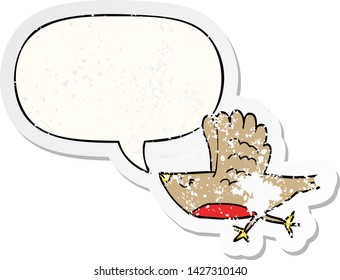 pájaro caricaturista con burbuja de habla angustiado viejo pegatina