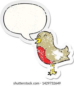 cartoon bird with speech bubble distressed distressed old sticker