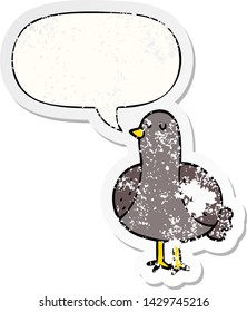 pájaro caricaturista con burbuja de habla angustiado viejo pegatina