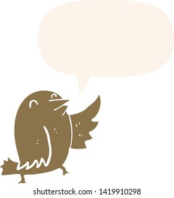 Cartoon-Vogel mit Sprachblase im Retro-Stil