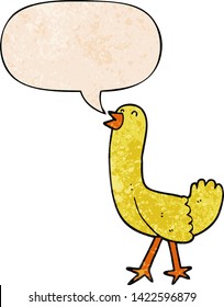 pájaro de dibujos animados con burbuja de habla en estilo de textura retro