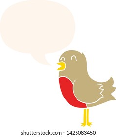 cartoon bird with speech bubble in retro style
