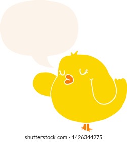 cartoon bird with speech bubble in retro style