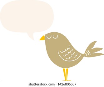 cartoon bird with speech bubble in retro style