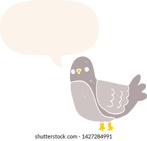 cartoon bird with speech bubble in retro style