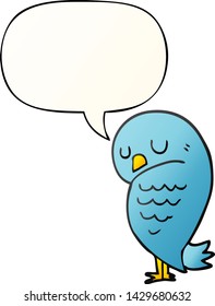 pájaro de dibujos animados con burbuja de voz en un estilo de gradiente suave