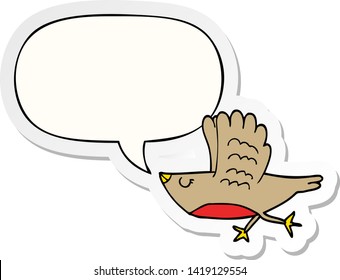 pájaro caricaturista con pegatina de burbuja de habla