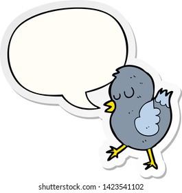 pájaro caricaturista con pegatina de burbuja de habla