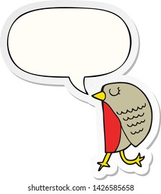 pájaro caricaturista con pegatina de burbuja de habla