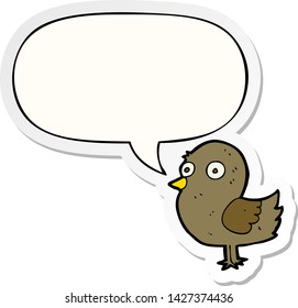 pájaro caricaturista con pegatina de burbuja de habla
