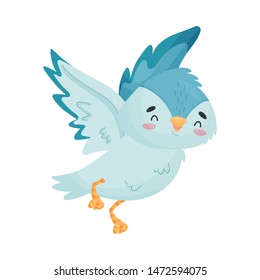 Cartoon bird takes off. Vector illustration on white background.