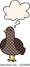 cartoon bird with thought bubble in comic book style
