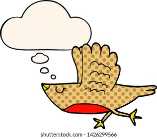 cartoon bird with thought bubble in comic book style
