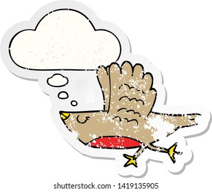 cartoon bird with thought bubble as a distressed worn sticker