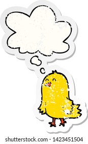 cartoon bird with thought bubble as a distressed worn sticker