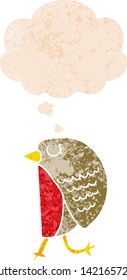 pájaro caricaturista con burbuja de pensamiento de estilo retro angustiado