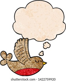 pájaro caricaturista con burbuja de pensamiento al estilo de textura gruesa