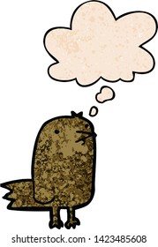 pájaro caricaturista con burbuja de pensamiento al estilo de textura gruesa