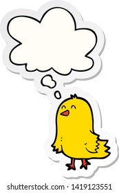 cartoon bird with thought bubble as a printed sticker