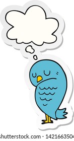 cartoon bird with thought bubble as a printed sticker