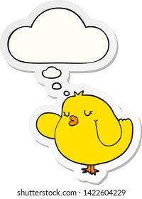 pájaro caricaturista con burbuja de pensamiento como pegatina impresa