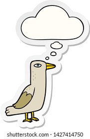 Cartoon-Vogel mit Denkblase als Druckaufkleber