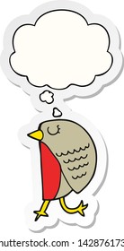 cartoon bird with thought bubble as a printed sticker