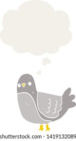 pájaro caricaturista con burbuja de pensamiento en estilo retro