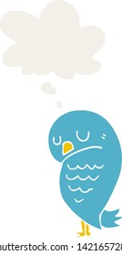 cartoon bird with thought bubble in retro style