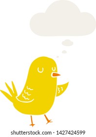 cartoon bird with thought bubble in retro style