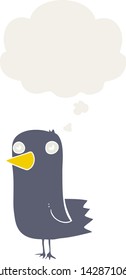 pájaro caricaturista con burbuja de pensamiento en estilo retro