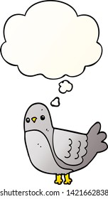 pájaro caricaturista con burbuja de pensamiento en un estilo de gradiente suave