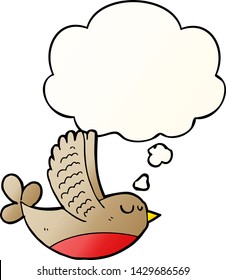 cartoon bird with thought bubble in smooth gradient style