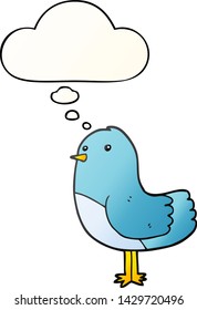 pájaro caricaturista con burbuja de pensamiento en un estilo de gradiente suave