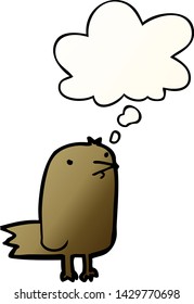 pájaro caricaturista con burbuja de pensamiento en un estilo de gradiente suave