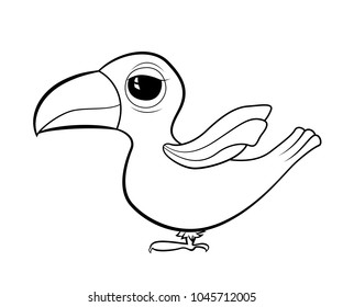 Cartoon bird Toucan. Coloring book for kids. Vector illustration. Cute tropical animals.