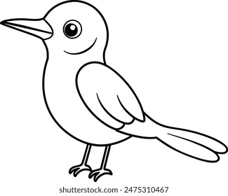  Ilustración vectorial de pájaro de dibujos animados Negro y blanco contorno para colorear libro o página para niños