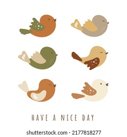 Pintura vectorial de aves de dibujos animados para decoración y diseño. Colección de dibujos de sparrow
