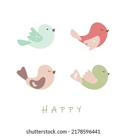 Cartoon bird vector painting set for decoration and design. Cute sparrow drawings collection