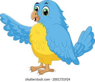 cartoon bird waving on white background