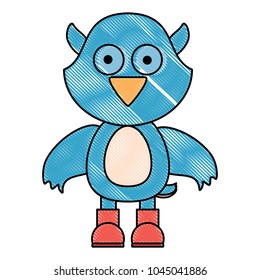 cartoon bird waving and wearing boots over white background, colorful design vector illustration