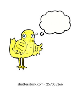 cartoon bird waving wing with thought bubble