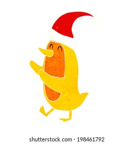 cartoon bird wearing xmas hat